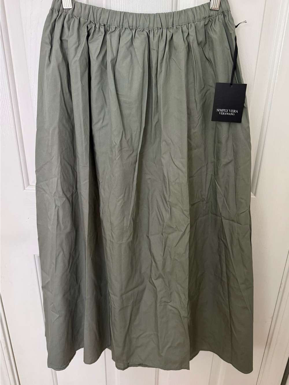 SIMPLY VERA Vera Wang Olive Green Gathered Midi Skirt NWT